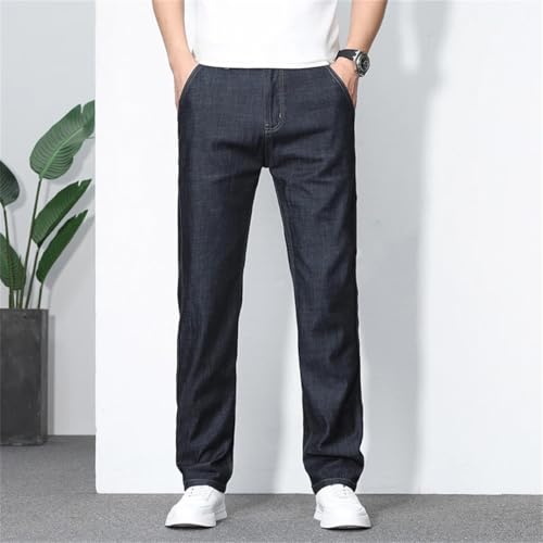 Men's Summer Thin Soft Cotton Jeans Classic Business Straight Denim Pants Work Trousers3