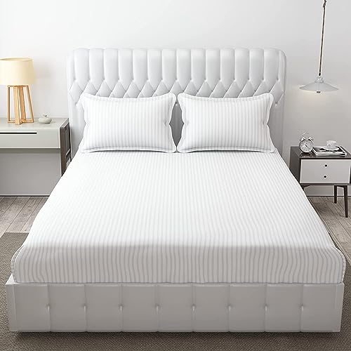 Image of Prime Collection 280 TC Combo Pack of 2 Single Sized (90x60) Satin Striped Bedsheet with 2 Pillow Cover Long Lasting Single Bedsheet for Hotel, Hospital and Home Use