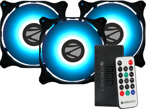 Image of ZEBRONICS ZEB-PGF500C 120mmx3 Premium Chassis ARGB Fans Combo Kit with RGB Controller, Remote, 35CFM Airflow, RGB Sync, Hydro Bearing, Inner Glow with 8 LEDs, ARGB Extender and Dual 3 Pin Connector.