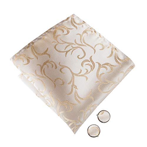 Dubulle Beige Floral Bowtie Cream Color Bowties for men with Handkerchief Pretied Silk Bow Tie Set - Thumbnail 4