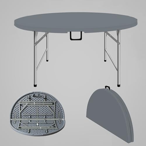 Mesa plegable redonda, mesa portátil de picnic al aire libre con asa y soporte de metal, carga de 300 kg para camping, barbacoa, jardín