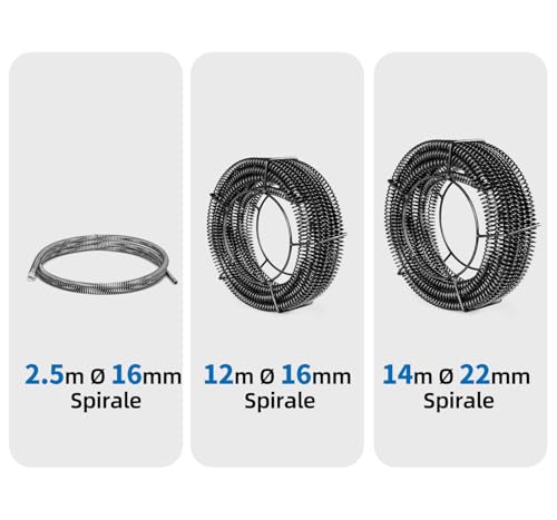 Anbull 850W elektrische Rohrreinigungsmaschine mit 14m Ø22mm,14.5m Ø16mm, 5m Ø10mm Spirale für Ø20-200 mm Rohrleitungen,rohrreinigungsmaschine elektrisch,450U/M Rohrreiniger, rohrreinigungsspirale
