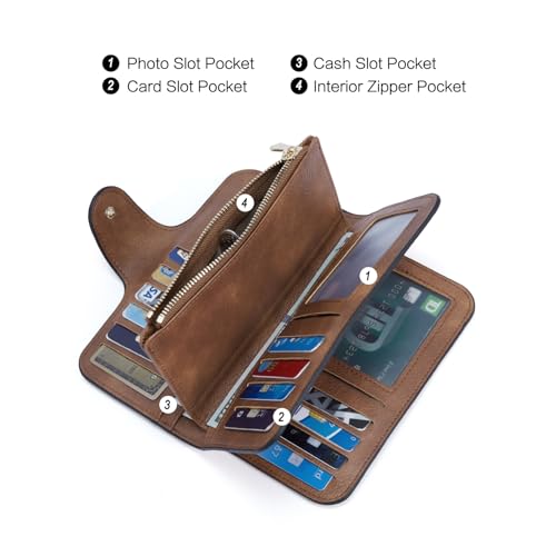 Image of CLUCI Wallet For Women PU Leather RFID Blocking Womens Wallet Bifold Card Holder with ID Window Gifts for Women Birthday, z Black WIth Brown, LARGE, Fashion