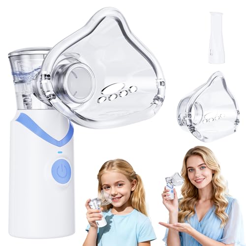 Portable Mesh Nebulizer, Handheld Quiet Nebulizer with Auto-Cleaning Function, USB Rechargeable Fine Mist Device for Adults & Kids, Lightweight for Home & Travel(Blue)