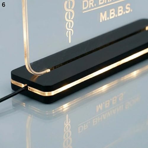 Image of Customized Laser Marking Signage Name Plate For Table Stand, For Doctor, For CA, For Dentist, For Office, Warm White Light (6x8 Inch)