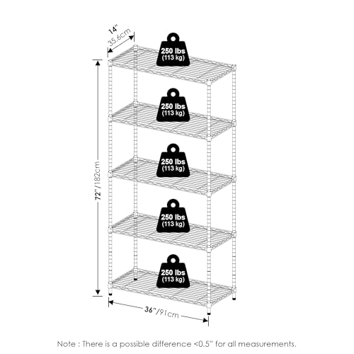 Furinno Wayar Metal Storage Shelf Rack, 5 Tiers, 36-Inch, Black - image 6
