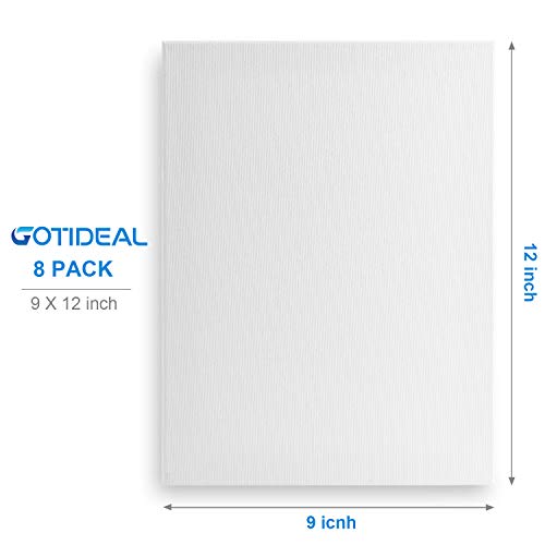 Image of GOTIDEAL Stretched Canvas, 9x12 Inch Set of 8, Primed White - 100% Cotton Artist Canvas Boards for Painting, Acrylic Pouring, Oil Paint Dry & Wet Art Media