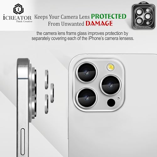 Image of I Creator Camera Lens Protector - Silver | Individual Titanium Ring Protector | Shatterproof and Scratch Resistant | Crystal Clear Glass Lens With Precise Fit | For iPhone 15 Pro Max /Pro