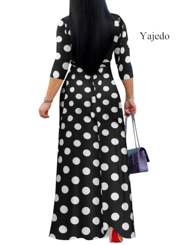 Image of Yajedo Womens Casual Summer Maxi Dress Plus Size Sexy Wrap V Neck 3 /4 Sleeve Sundress with Pockets