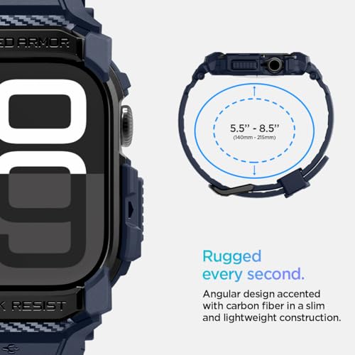 Image of Spigen Rugged Armor Pro for Apple Watch Series 11 46mm Case with Strap Band, Series 10 46mm Protective TPU Cover with Strap - Navy Blue