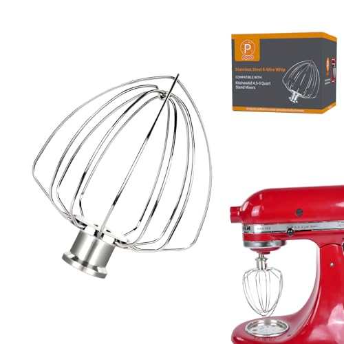 Accesorio Batidor de 6 Varillas Compatible con la Batidora de pie Basculante Kitchen Aid de 4,5 A 5 Cuartos de Galón, Mejorado de Acero Inoxidable Batidor de Crema de Huevos, Apto para Lavavajillas