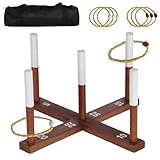 Portable Ring Toss Games for Kids and Adults, Rustic Outdoor Yard Game with Carry Bag, Family Backyard Throwing Games for All Weather, Premium Wooden Base, Easy Setup, Fun for Party, Beach, Camping