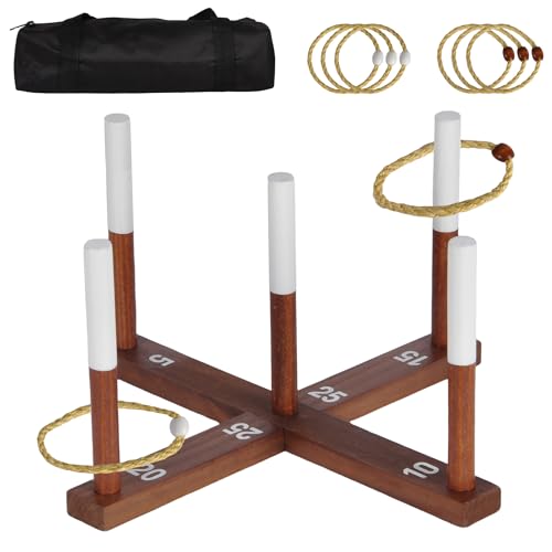 Portable Ring Toss Games for Kids and Adults, Rustic Outdoor Yard Game with Carry Bag, Family Backyard Throwing Games for All Weather, Premium Wooden Base, Easy Setup, Fun for Party, Beach, Camping