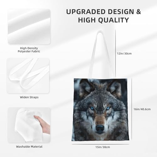 Blue Eyes Wolf Print Polyester Canvas Tote Bag, Worthy Shopping Bag, Ideal For Present And Daily Errands4