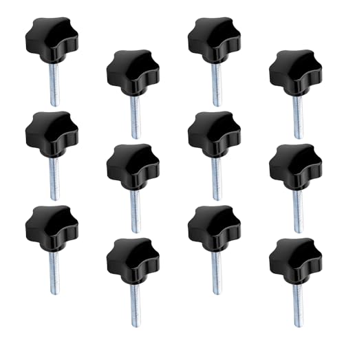 Jutagoss 12Pcs M8 x 50mm Thread Star Knob, 40mm Diameter Male Thread Bakelite Star Shaped Hand Knob Tightening Screw, Black Clamping Knob Handle Replacement Grip Handle Fastener