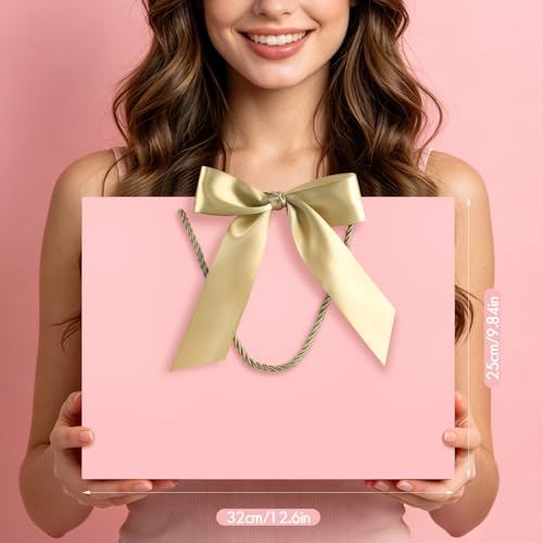 Image of JMANNI Gift Bags with Handles, 13 inch Medium Gift Bag for Presents, 8 Pcs Bags with 16 Tissue Paper and 8 Cards for Baby Shower Wedding Bridal Shower Mother's Day Birthday Party(pink)