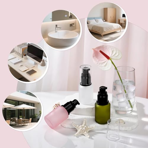Image of Segbeauty 1oz Frosted Glass Lotion Bottle Empty, 3pcs Travel Lotion Container, 30ml Refillable Glass Travel Bottles for Toiletries, Hair Oil Bottles, Mini Size Skincare Cream Pump Bottle Mixed Color