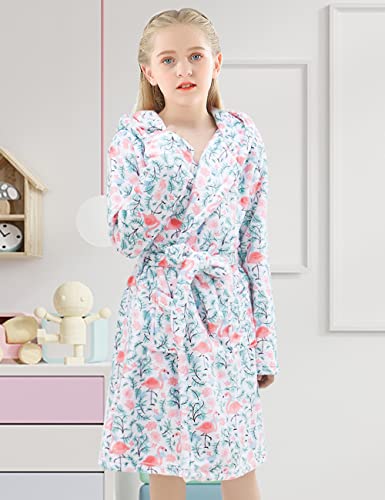 Funnycokid Girls Robes Mermaid Hooded Bathrobe Soft Flannel Sleepwear Kids Plush Pajamas 4-14 Years2