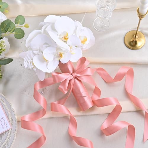 Image of Dusty Pink Double Face Satin Ribbon 1 inch X 50 Yards Spool Bright Colors Very Suitable for Weddings Gift Package Wrapping Dancer Wand Sewing Party Hair Bow Invitation Decorations and More