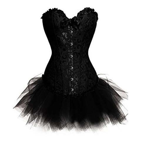 KUOSE Women's Plus Size Lingerie Burlesque Corset with Tutu Skirt Halloween Outfit Sets Black Cover