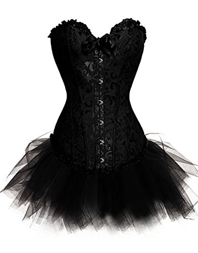 Femmes Dentelle Vintage le Corset D¨¦soss¨¦e avec Robe Noir Plus size S-6XL