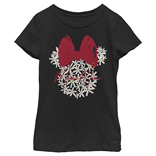 T-shirt Minnie Disney noir à col rond avec motif floral fille taille M