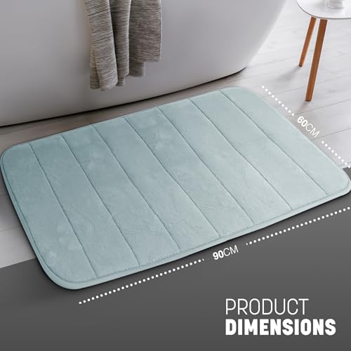 KEPLIN Memory Foam Bath Mat (Light Blue - 60 x 90cm), Ultra-Soft, Absorbent & Non-Slip Bathroom Mat, Machine Washable, Large Black Bathroom rug for Bath & Toilet Floors