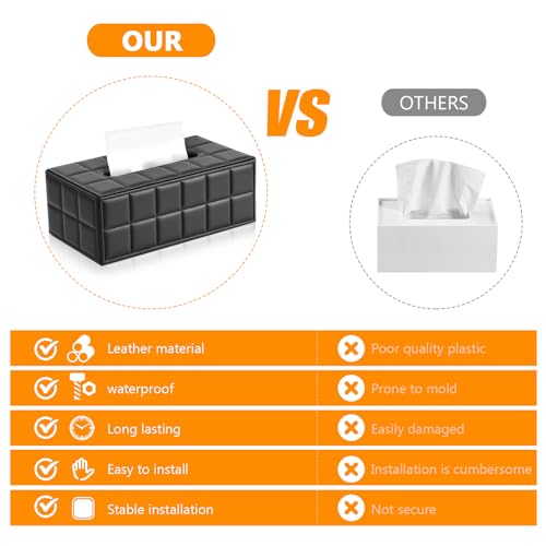 Taschentücher Box, Kosmetiktücherbox Tücher Box aus Leder Magnetverschluss Design Tissue für Esszimmer Schlafzimmer Büro Couchtisch Auto, 25×13.3×9.6 cm, Schwarz