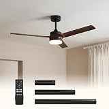 Tribesigns 132 cm Moderner Deckenventilator mit Licht, Fernbedienung, dimmbarer LED-Umkehrfunktion, leiser DC-Motor, 3-Blatt-Deckenventilator für Wohnzimmer, Schlafzimmer, Küche, Landhaus [Energieklas