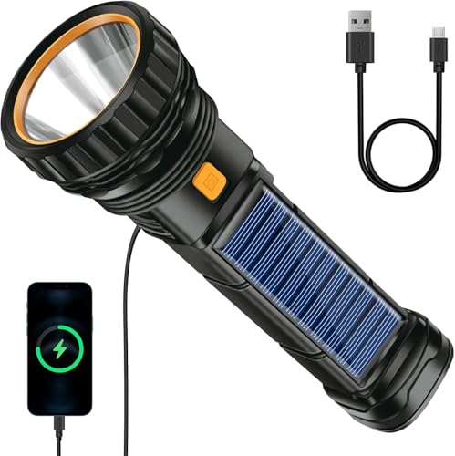 Image of Rechargeable LED Solar Torches, USB Rechargeable Torch, 1200 mAh Bright Flashlight with 3 Lighting Modes, Portable IPX4 Waterproof LED Torches for Camping /Emergency
