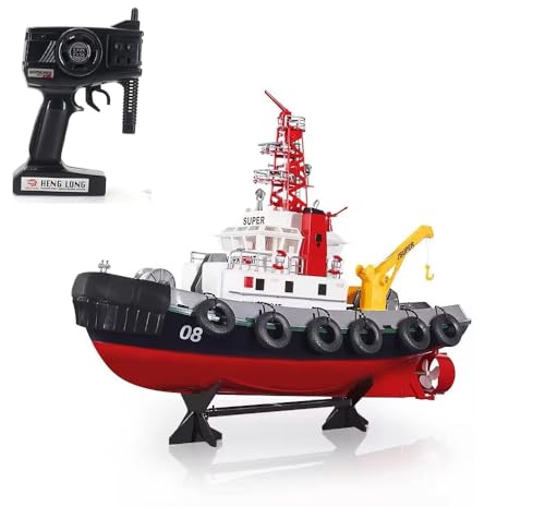 SOWOFA Remolcador grande de 23.6 pulgadas (60 cm) 2.4G a control remoto de rescate barco de bomberos RC con control remoto rociador de agua eléctrico 15 km/h listo para operar a partir de 14 años