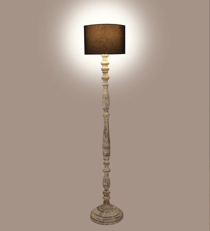Image of tu casa Mango Wooden Floor Lamps with Black Shade for Home Decor, Bedrooms Corner, Living Room, Gifting, Diwali Decoration, Hall, Office, Study Room (Height: - 56 inch) - Bulb not Included