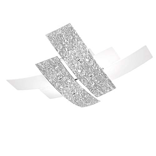 Plafoniera Gea Luce Lara Pg E27 Led Vetro Decorato Lampada Soffitto Ultramoderna, Foglia argento