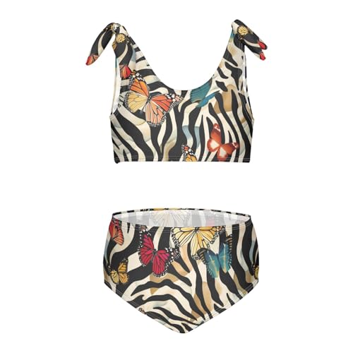 Girls Swimsuit Two Piece Swimwear Butterflies on Animal Zebra Bikini Set Beach Sport Bathing