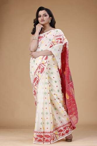 Image of OISHANI SAREE GHOR Women's Traditional Bengal Cotton Silk Soft Jamdani Saree - Authentic Design and Quality - No Blouse Piece