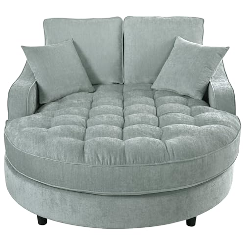 Image of Christopher Knight Home 55 Inch Modern Chaise Lounge Sofa Bed, Upholstered Chenille Lounge Couch with Tufted Seat and Detachable Pillows Curved Accent Sofa for Living Room, Blue
