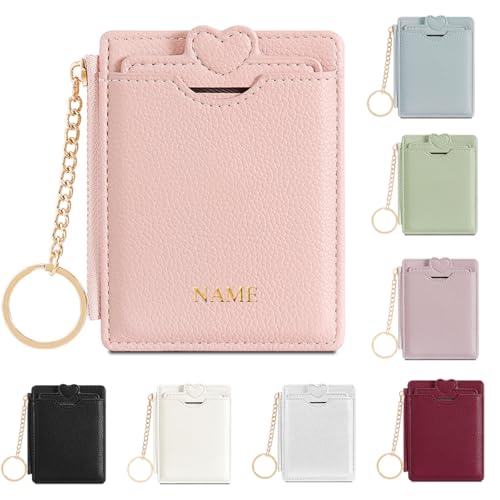 Small Wallets for Women, Personalized Gold Initial Name Credit Card Holder Wallet, Monogram Letters Text, PU Leather Slim Wallet, Thin Minimalist Credit Card Case Protector for Women, 10 Colors