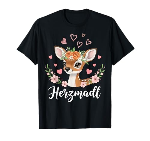 Herzmadl Hirsch Passend für Oktoberfest Damen Trachtenshirt T-Shirt