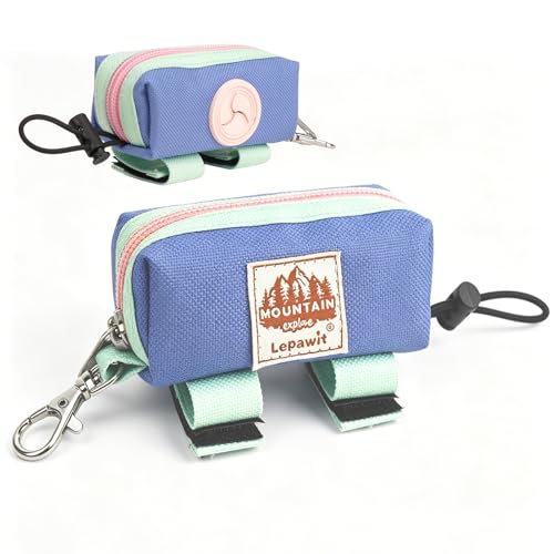 Image of Dog Poop Bag Holder for Leash, Zippered Canvas Poop Bag Dispenser Pouch with Velcro Straps & Metal Carabiner Clip, Holds Keys & Treats for Daily Dog Walking