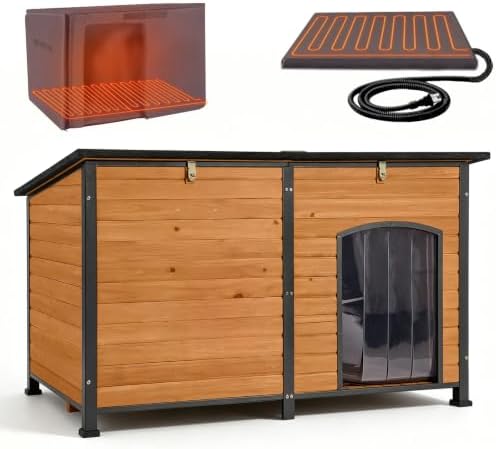 Aivituvin Heated Dog House Outdoor with Heating Pad 59" Extra Large Insulated Dog Kennel with Heating System & Insulation Liner,All-Around Iron Frame