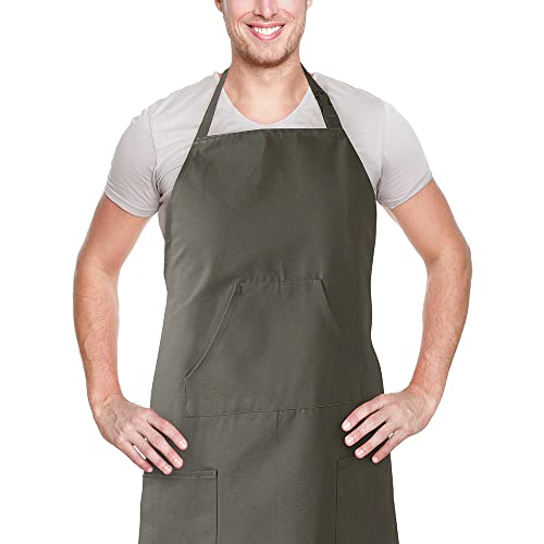 Image of HPD Half Price Drapes Aprons for Men Women with Large Pockets Adjustable Unisex PRTW-S03-AP Solid Cotton, 27 X 34 Inch, River Rock Grey
