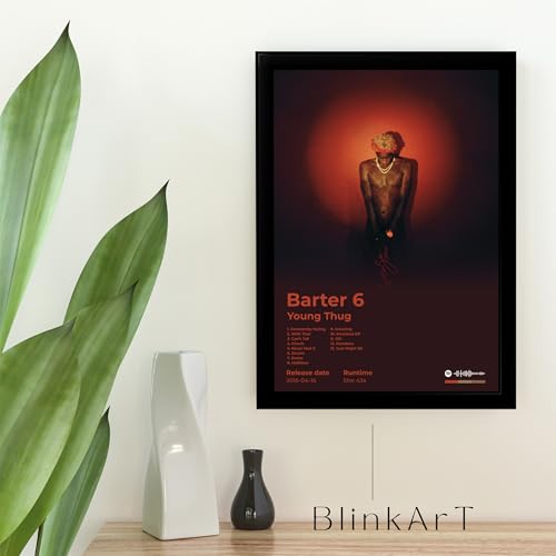 Image of BLINKART Young Thug - Barter 6 Wall Photo Frames | Wall Art for Bedroom, Living Room, Studio or Office | Album Cover Print with Spotify Song Link QR Code | Gift for Fans - 8x12 In