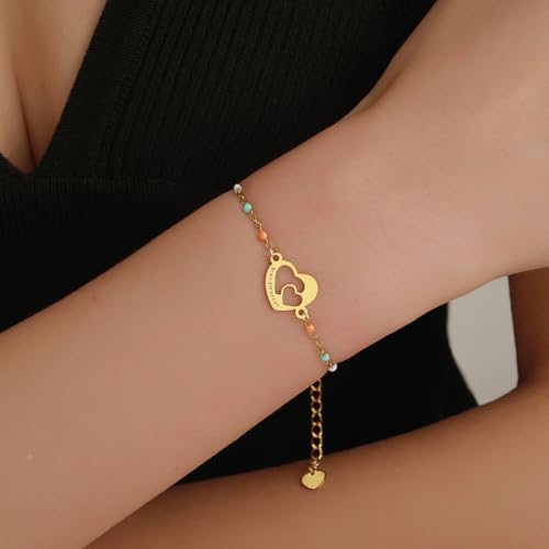 Image of DS Mother Daughter Bracelets Set,18K Gold Plated Stainless Steel Heart Jewelry for Women Girls,Mothers Day Gifts for Mom /Daughter,Adjustable Matching Bracelets for Mommy and Me gift box packaging