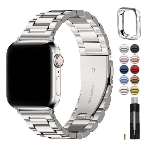 Image of Fullmosa Metal Strap with Case for Apple Watch | Fits iWatch Ultra3 /2 /1, SE3 /2 /1, Series 11 /10 /9 /8 /7 /6 /5 /4 /3 /2 /1, Stainless Steel Band for Men Women (NO WATCH)