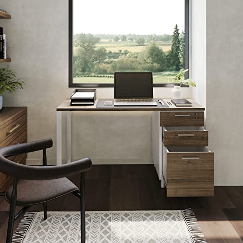 Milano Home Office Desk - 47Inch Cass Walnut/White Home Office Desk With Drawers - Modern Computer Desk With Storage, Detachable & Lockable Computer Cabinet - Wooden Office, Study, And Writing Table #TOP5