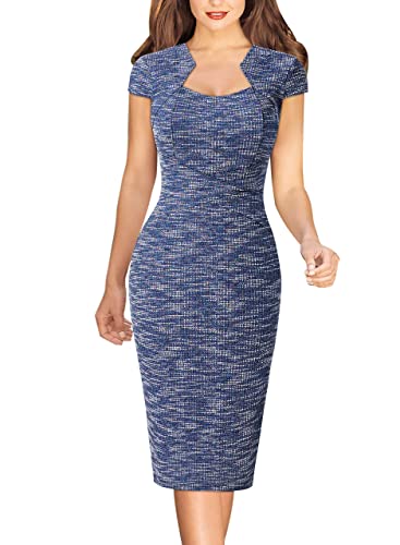 VFSHOW Womens Slim Square Neck Work Office Business Church Bodycon Pencil Sheath Dress