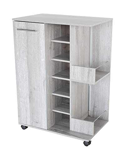 Chillroi® Weinschrank mit Rollen – Rollschrank Holz, 48 Flaschen, 50 kg Traglast, 37x60x82 cm, Grau – Wohnzimmer Möbel mit Feststellrollen