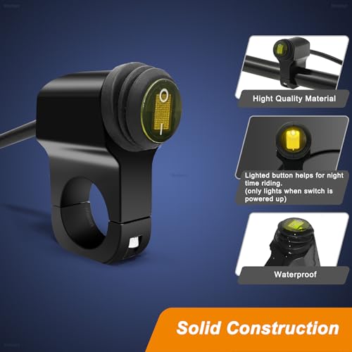 Image of ATV Light Switch 12V Waterproof Aluminum Alloy Motorcycle Handlebar Switches for Motorcycle ATV UTV- Fits 7 /8 inch Handlebars (22mm) Yellow 1 Piece