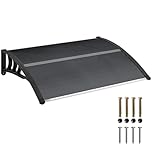 Outsunny Front Door Canopy Outdoor Awning Aluminium Rigid Plastic Polycarbonate Rain Shelter UV Water Rain Resistant 100 x 75cm Black