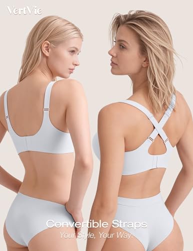 Image of Vertvie Wireless Crossover Jelly Bra Seamless Full Coverage | Supportive, Bras for Women No Underwire, Everyday Comfort, Push Up, Mesh V-Neck, Back Smoothing, Plus Size, T-Shirt Bralette